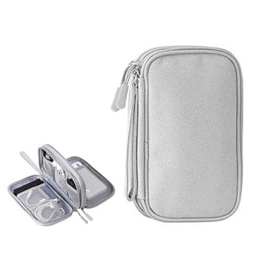 Imagem de Organizador de Acessórios Eletrônicos FYY, Bolsa de Viagem Impermeável, Duas Camadas, para Cabos e Carregadores, Cinza, Pequeno