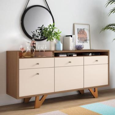 Imagem de Balcão Aparador Buffet 2 Portas Sollare Castanho/Off - HB Móveis, Cast