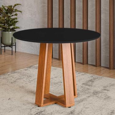 Imagem de Mesa De Jantar Redonda Com Vidro 4 Lugares Multimóveis Cr50243 Cinamomo-preto