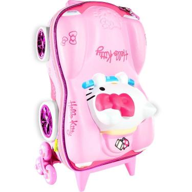 Imagem de Mala Infantil 20L com Rodinhas Triplas e Design 3D Hello Kitty em Formato de Carro Espo...