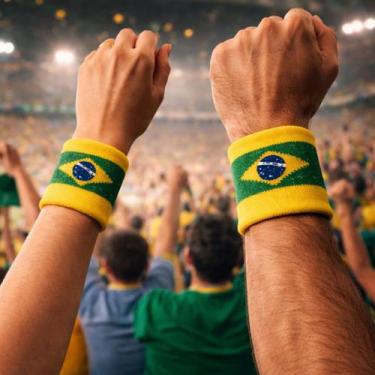 Imagem de 2 Munhequeiras Brasil Copa Bandeira Esportiva Algodão Par Tamanho:Únic