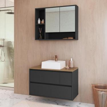 Imagem de Conjunto Gabinete Suspenso Banheiro com Espelho e Cuba 80 Belarus Graf