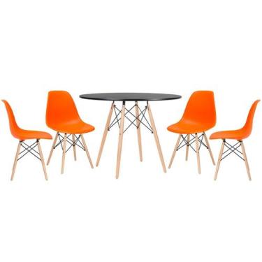 Imagem de Laraz, KIT - Mesa Eames 100 cm preto + 4 cadeiras Eames DSW laranja