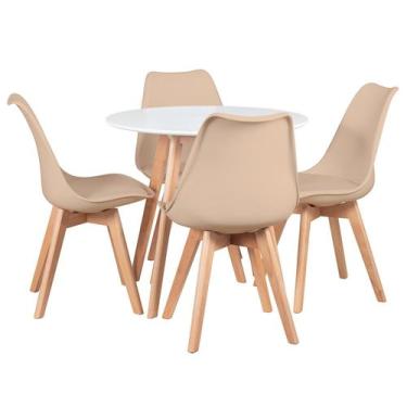Imagem de Laraz, Mesa de jantar redonda 80 cm + 4 cadeiras Leda
