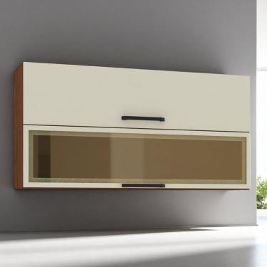 Imagem de Armário Suspenso de Cozinha Ametista 120cm 2 Portas MDP Basculante Nogueira e Off White...