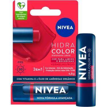 Imagem de Hidratante Labial Nivea Hidra Color 3 em 1 Vermelho FPS30 4,8g