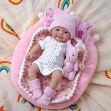 Imagem de Bebê Reborn Boneca Brastoy 20cm Silicone Sólido Menina Olhos Azuis Com