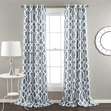 Imagem de Lush Decor Edward Trellis Cortinas para escurecimento de ambiente Conjunto de painel de janela azul para sala de estar, jantar, quarto (par), 213 cm G