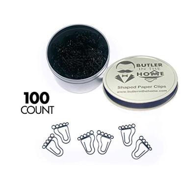 Imagem de Clipes de papel em forma de pé Butler in the Home, ótimos para colecionadores de clipe de papel ou presente de escritório – vem em lata redonda com tampa e caixa de presente, Black 100 Count