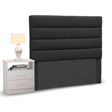 Imagem de Cabeceira Solteiro 90cm Preto e 1 Mesa de Cabeceira Branco