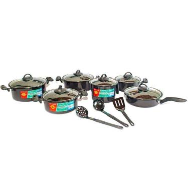 Imagem de Jogo De Panelas Aço Cerâmica 9 Peças Tampa De Vidro Preto