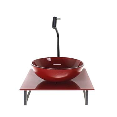 Imagem de KIT CUBA DE VIDRO REDONDA 10MM COM TAMPO DE VIDRO 40CM X 40CM VERMELHO CEREJA FULL E SUPORTE PRETO