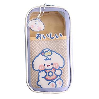 Imagem de Estojo de lápis Kawaii Bolsa transparente com pingente de pino Urso estético fofo Coelhinho Filhote de desenho japonês Organizador de artigos de papelaria Suprimentos (filhote de pão roxo)
