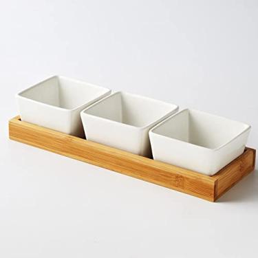 Imagem de Prato de sobremesa de cerâmica Prato de frutas quadrado Bandeja de bambu e madeira Prato de doces,C