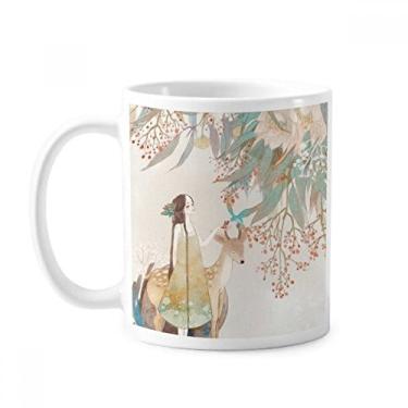 Imagem de Cervo Chinês Estilo Clássico Ilustrador Caneca Cerâmica Café Porcelana Copos Louça
