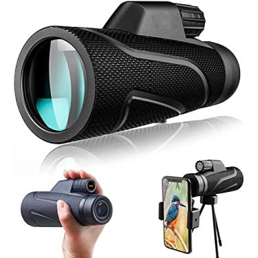 Imagem de Telescópio monocular 12x42 para adultos, monóculos compactos à prova d'água HD com tripé para suporte de telefone, luneta monocular transparente portátil à prova de neblina para observação d