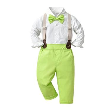 Imagem de Bebês meninos manga longa sólido camiseta tops suspensórios calças crianças crianças roupas de cavalheiro roupas de bebê para meninas (A, 12-18 meses)