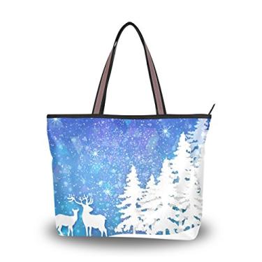 Imagem de Bolsa de ombro My Daily feminina com rena e árvore de neve Feliz Natal bolsa grande, Multi, Medium