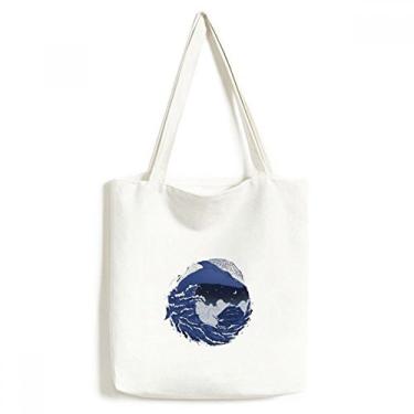 Imagem de Bolsa de lona azul Ocean Waves Night Dark Tote bolsa de compras casual