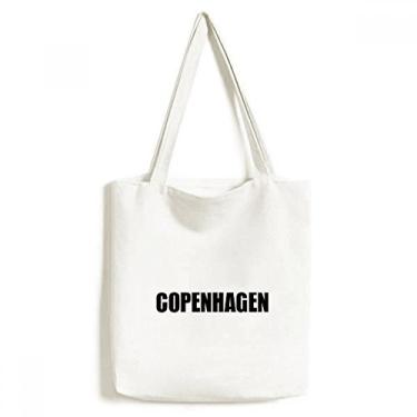 Imagem de Bolsa de lona ecológica com nome da cidade Copenhagen Dinamarca, bolsa de compras, artesanato lavável