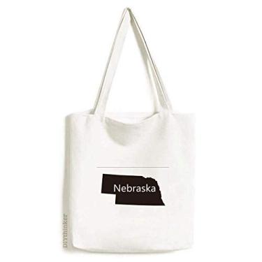 Imagem de Bolsa de lona Nebraska America com contorno do mapa dos EUA bolsa de compras casual bolsa de mão