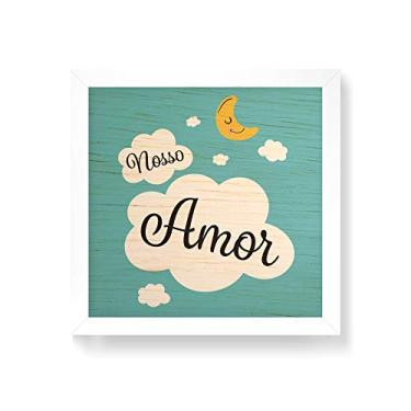 Imagem de Arte Maníacos Quadro decorativo com moldura caixa branca em Madeira - Nosso Amor Fundo Azul - 30x30cm