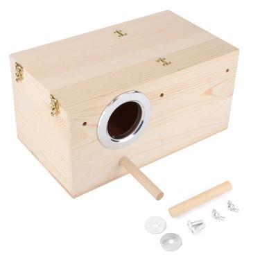 Imagem de [] Casa de Pássaros Jarchii, Caixa de Madeira Durável para Pássaros Caixa de Aves Criada para Pássaros Abertura de Borda de Metal Adequado para Budgerigars psittacula agapornis