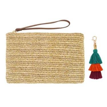 Imagem de AGNETA Bolsa de mão com canudo tipo pulso tipo bolsa de praia de verão bolsa carteira, Bege, grande, Large