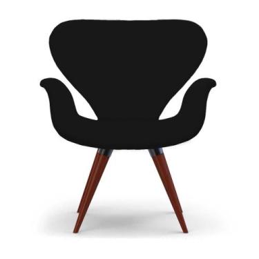 Imagem de Poltrona Decorativa Cadeira Tulipa Preta Base Fixa Madeira - Clefatos