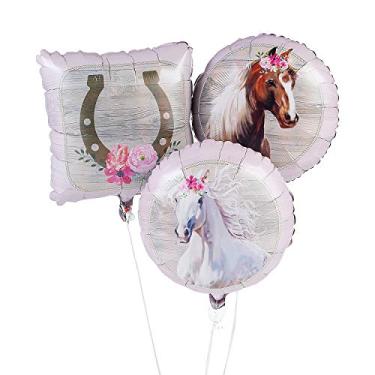 Imagem de Balões de cavalo Mylar – Conjunto de 3 peças de balões de 45,72 cm – Decoração de festa de cavalo e fazenda