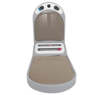 Imagem de Arranhador de gato em forma de L, local de descanso, design de dupla face, colocação de parede ou sofá, gatos grandes e gatinhos com brinquedo de sino (cinza)