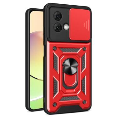 Imagem de Kainevy Capa resistente para Motorola Moto G84 5G com capa protetora para câmera Moto G84 à prova de choque com anel suporte magnético preto estético legal para homens meninos capa durável (vermelha)
