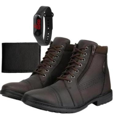 Imagem de Bota Coturno Masculino Casual com Zíper + Carteira e Relógio Digital-Masculino