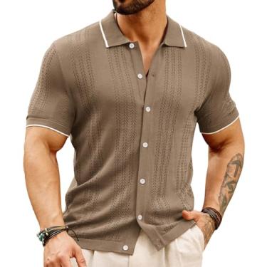 Imagem de GRACE KARIN Camisa polo masculina de malha respirável vazada casual com botões, Caqui, P