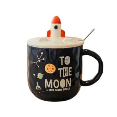 Imagem de Caneca com Tampa e Colher para Chá Leite Café (AzulMarinhoLua)