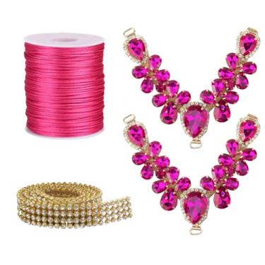 Imagem de Kit Cabedal em V Fio de Seda 1mm Manta de Strass Chinelo Decoração Design Pedrarias Estilo Customização Artesanato Chinelo Customizado (Pink)