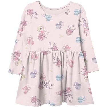Imagem de Disney Vestido infantil infantil de manga comprida com estampa de princesa Aurora, rosa, 2 Anos