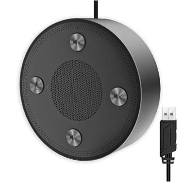 Imagem de CMTECK Microfone de conferência USB, viva-voz de computador com função mudo para streaming, captação de voz omnidirecional de 360°, indicador de LED, chamadas VoIP, Skype, entrevistas, bate-papo