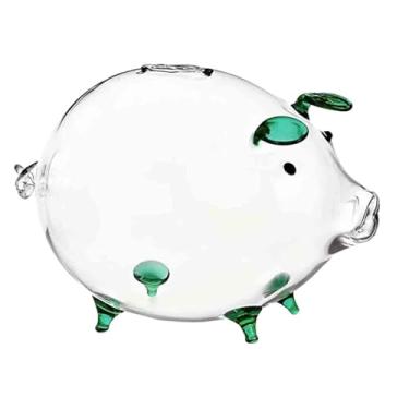 Imagem de IEUDNS Cofrinho de vidro 18x12cm, caixa de dinheiro, pote de poupança de criança, adorável, transparente, ornamento de dia dos namorados para crianças e, Verde