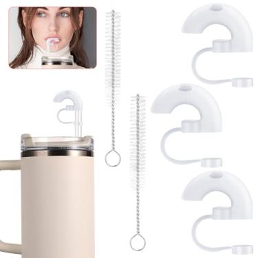 Imagem de 3 peças, capa de canudo sem rugas, tampa de canudo de silicone à prova de poeira anti/sem rugas, design de abertura inclinada de 40°, tampas reutilizáveis de pontas de canudo para copo Stanley 1,134 g