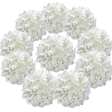 Imagem de Flojery Cabeças de hortênsia de seda flores artificiais com hastes para decoração de casamento em casa, pacote com 10 (branco)