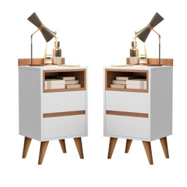 Imagem de Kit Conjunto 2 Mesa De Cabeceira Quarto Cama - Branco/Nature