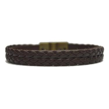 Imagem de Pulseira Couro Impressive - Vorax Acessórios, Marrom, G - 19cm a 19,5c