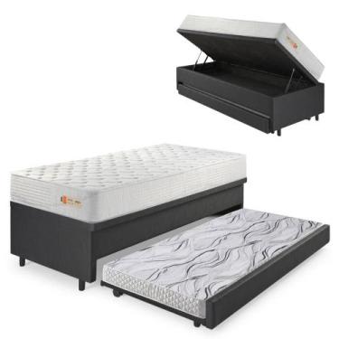 Imagem de Bicama Box Baú material sintético Linho Preto 88x188 com Colchão Ecoli