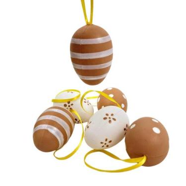 Imagem de Ovo De Páscoa Marrom E Branco 6X4Cm Pendente Kit 6Pc - Inigual
