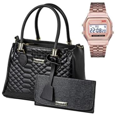 Imagem de Bolsa Feminina Colmeia Transversal e de Mão Acabamento em Matelasse Pr