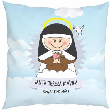 Imagem de Almofada Com Enchimento Oração Santinho Santa Tereza D'Ávila Flores - 