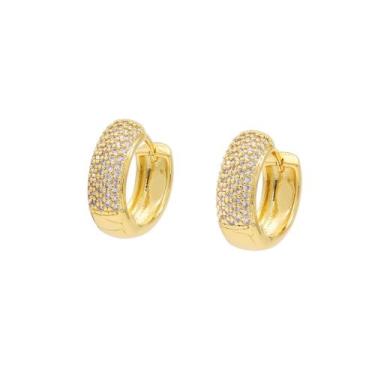 Imagem de Brinco Argola cravejado de zirconias brilhantes - Xingyu, Dourado