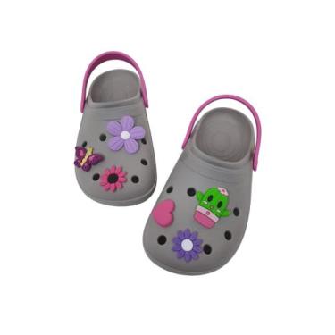 Imagem de Babuche infantil menina sandália com botton - Bile Shoes, Cinza, 27/28