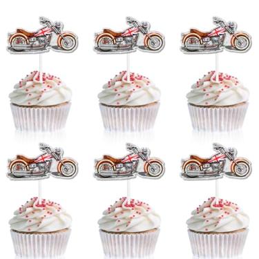 Imagem de 18pcs Cycling Motorcycle cupcake topper red glitter Harley motorcycle happy birthday scooter decoration, racing sports party, rider birthday party, motorcycle party decoration, is a great gift. (2)